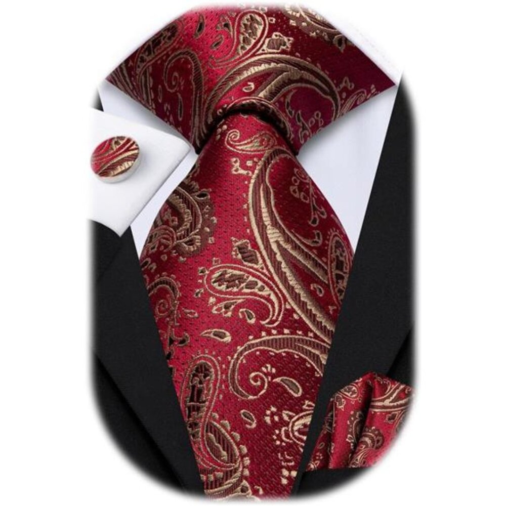 Silk Paisley Ties for Men Necktie Pocket Square Cufflinks Set Foral Tie Sets